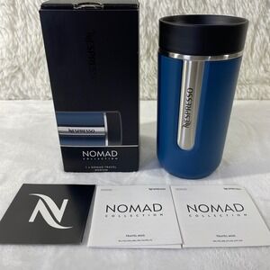 Rare Limited Edition Nespresso Nomad Collection Travel Mug Medium Blue Steel